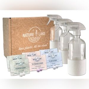 Home Cleaner Sprayer Kit 3 Refillable 16oz Glass Bottles + 6 cleaner tablets